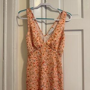 RESA Floral V-Neck Maxi Dress Peach Orange Sleeveless Tie Back Size M